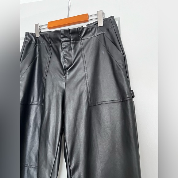 SALE 🔻 Zara Black Faux Leather Straight Leg Fleece Lined Cargo Pants - Picture 9 of 13